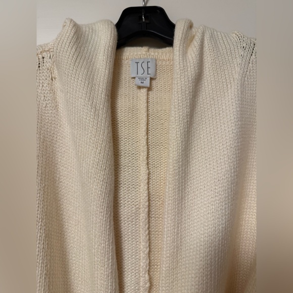 TSE Cotton Tie Waist Cardigan Sweater cream White Medium with hood - Picture 3 of 4